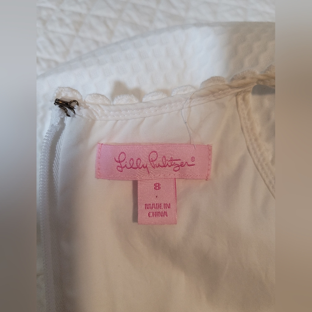 Lilly Pulitzer Pearl Shift Dress Mini Womens 8 White Textured Pique Emboidered - Picture 7 of 12